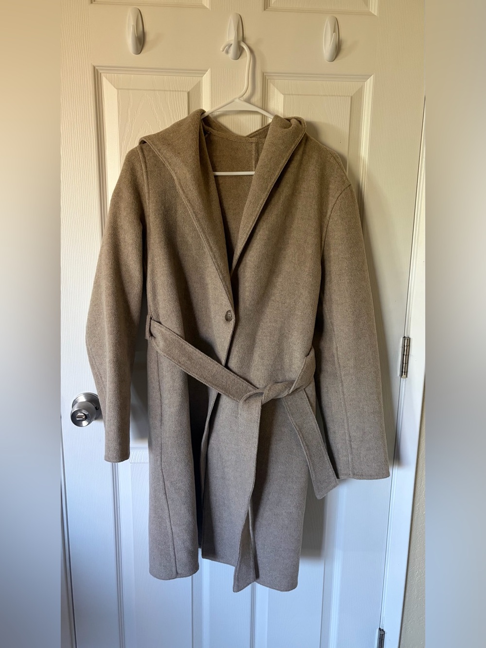 Hooded Belted Trench Coat in Taupe